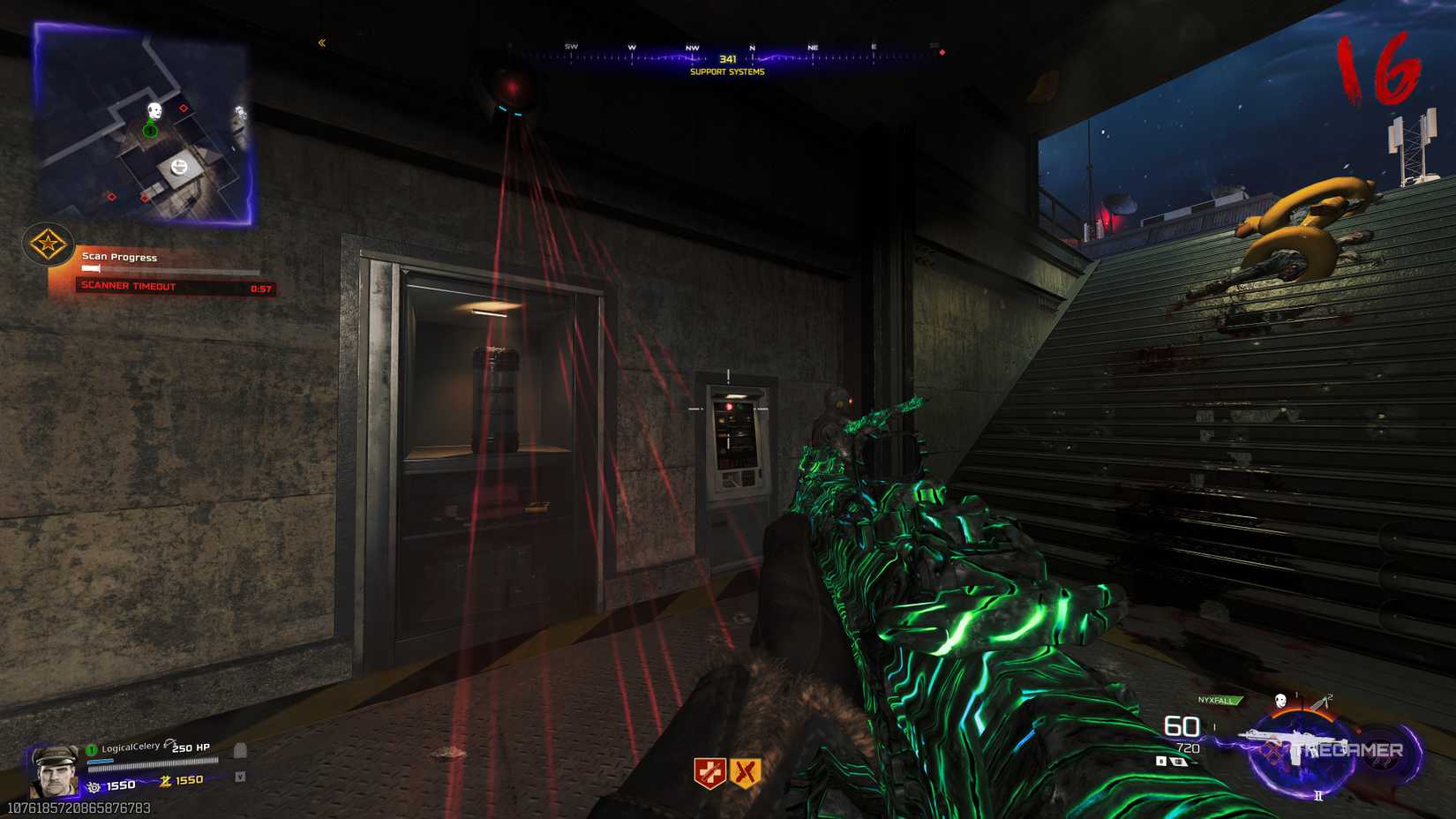 Black Ops 7 players in a scanner, while Klaus guards the stairwell.