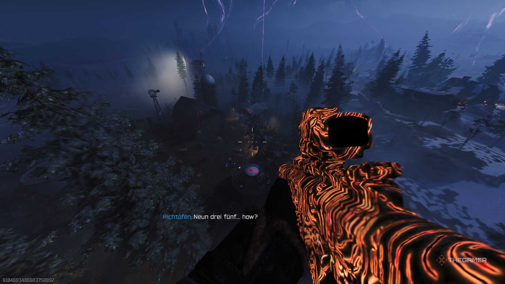 Black Ops 7 players in the air, looking at strange symbols on the roof of the farm.