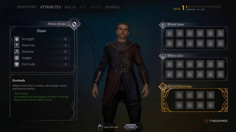 Tristan's stats page in Of Ash And Steel.