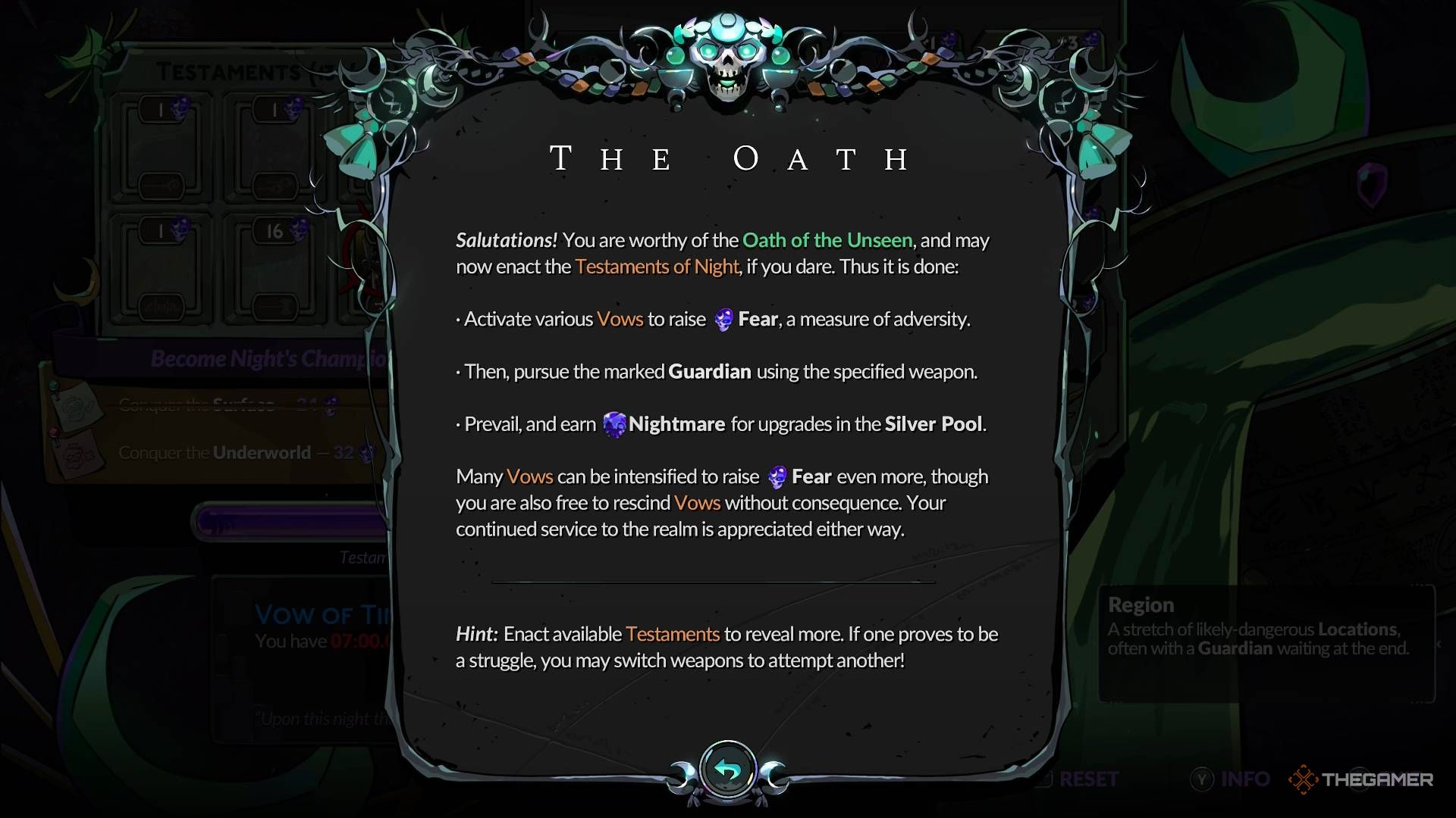 The Oath for the Testaments of Night in Hades 2.
