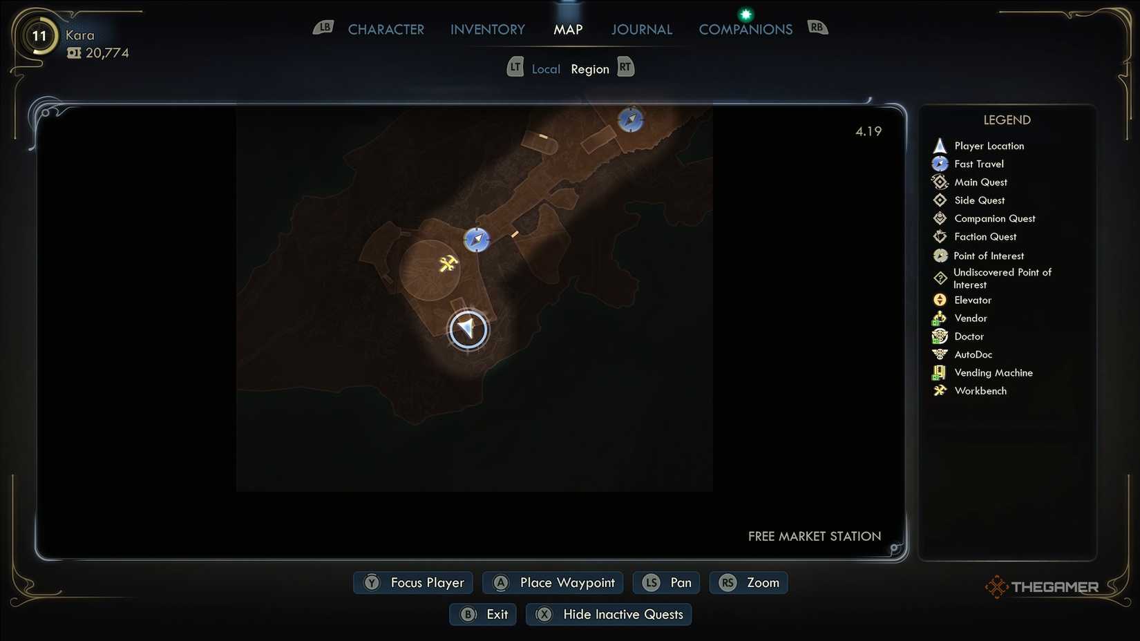 موقعیت 2nd Choice Bar روی نقشه در ایستگاه بازار آزاد در The Outer Worlds 2.