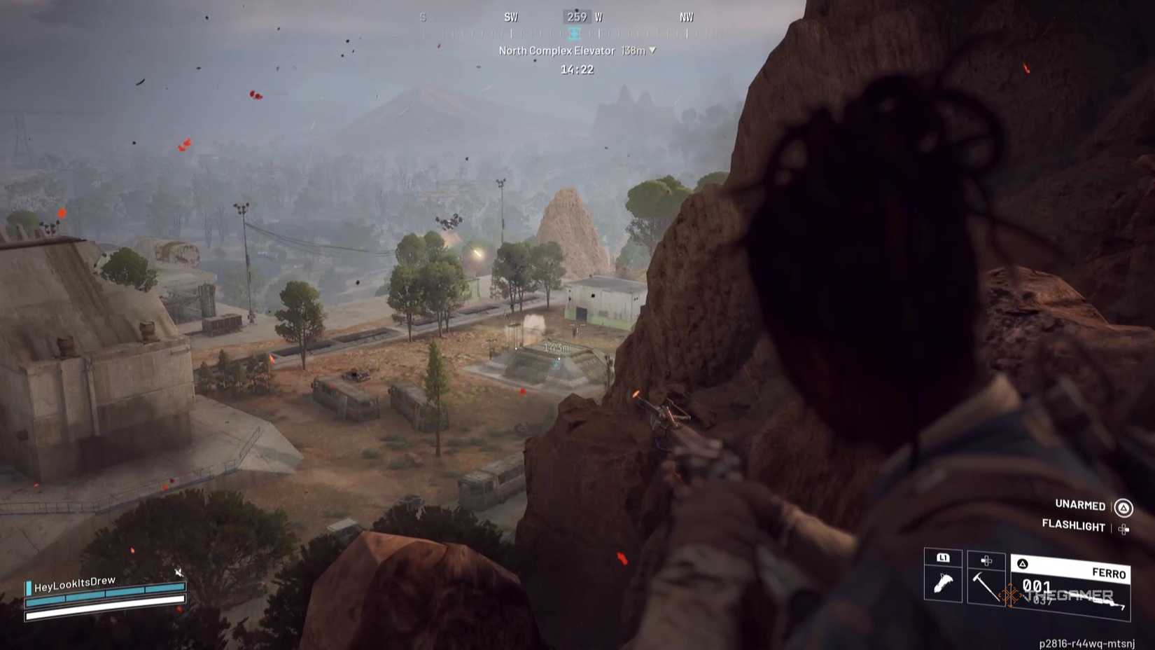 یک Rocketeer به سمت بازیکن دیگری در Arc Raiders شلیک می کند.