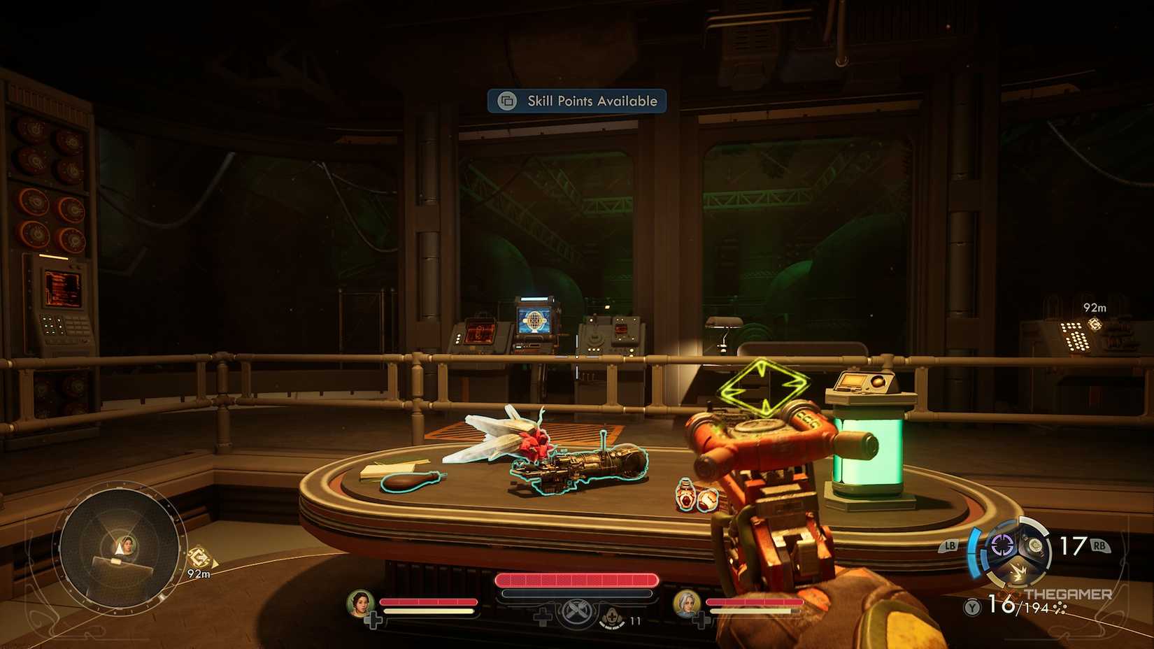 A table full of items and behind it a terminal in The Outer Worlds 2.