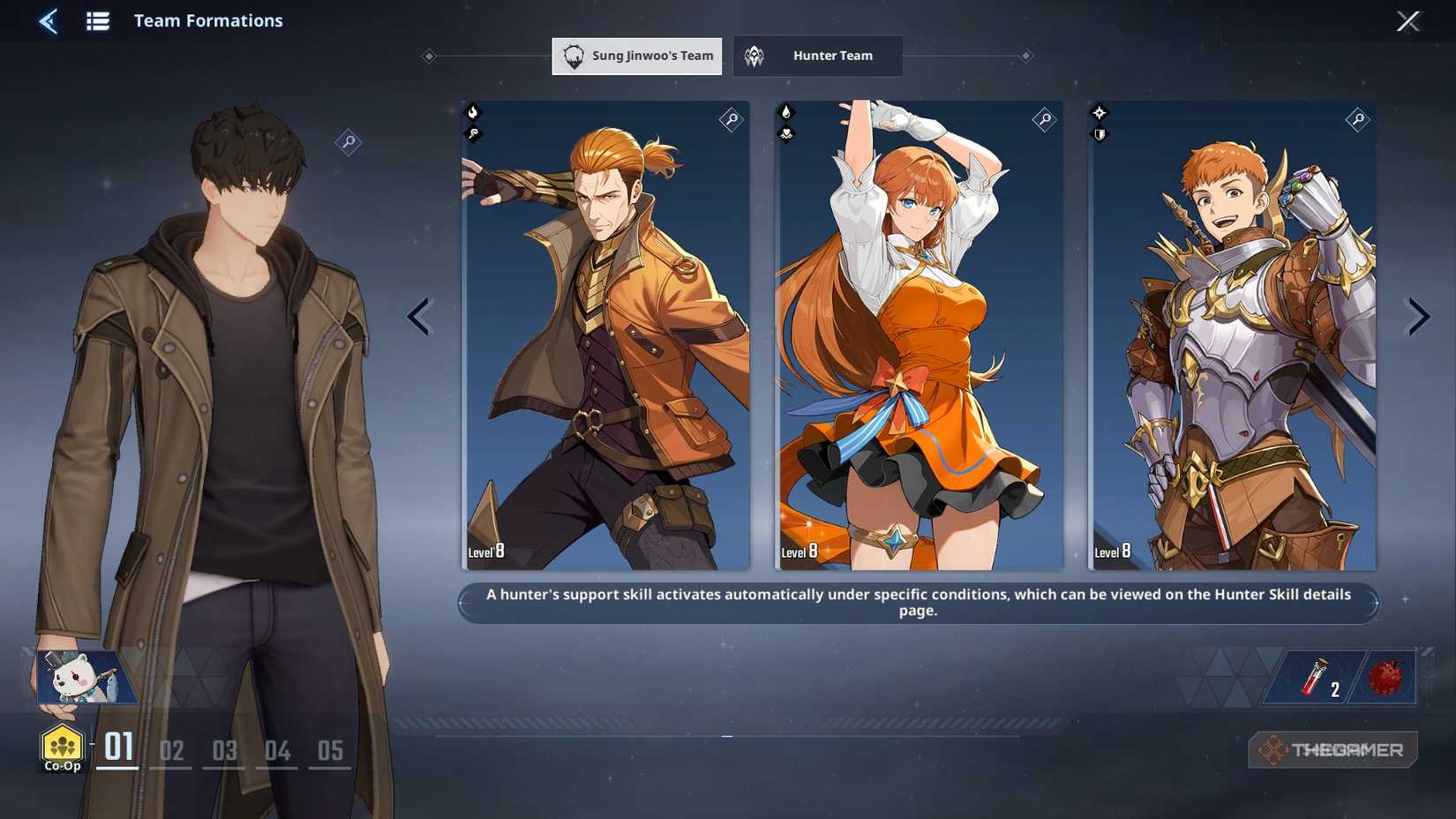 Team formation with unlocked hunters for free with story progression in Solo Leveling Arise Overdrive.