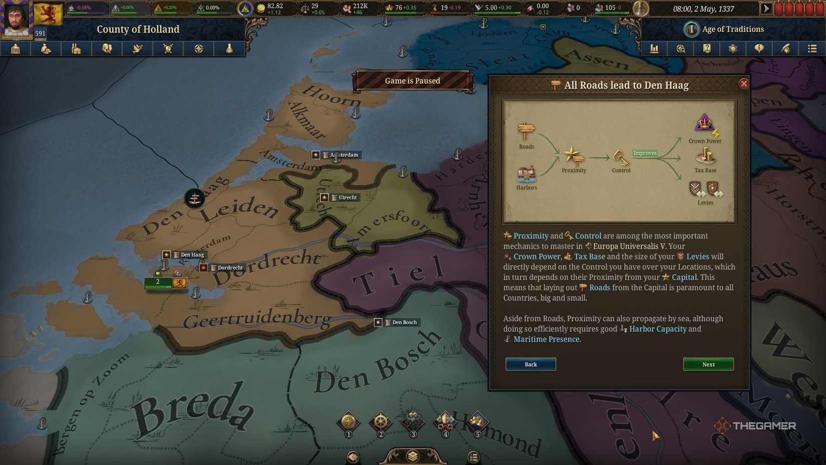 All Roads Lead to the Capital mission for the Economy Mission Tree in Europa Universalis 5 as Holland with a capital in Den Haag.