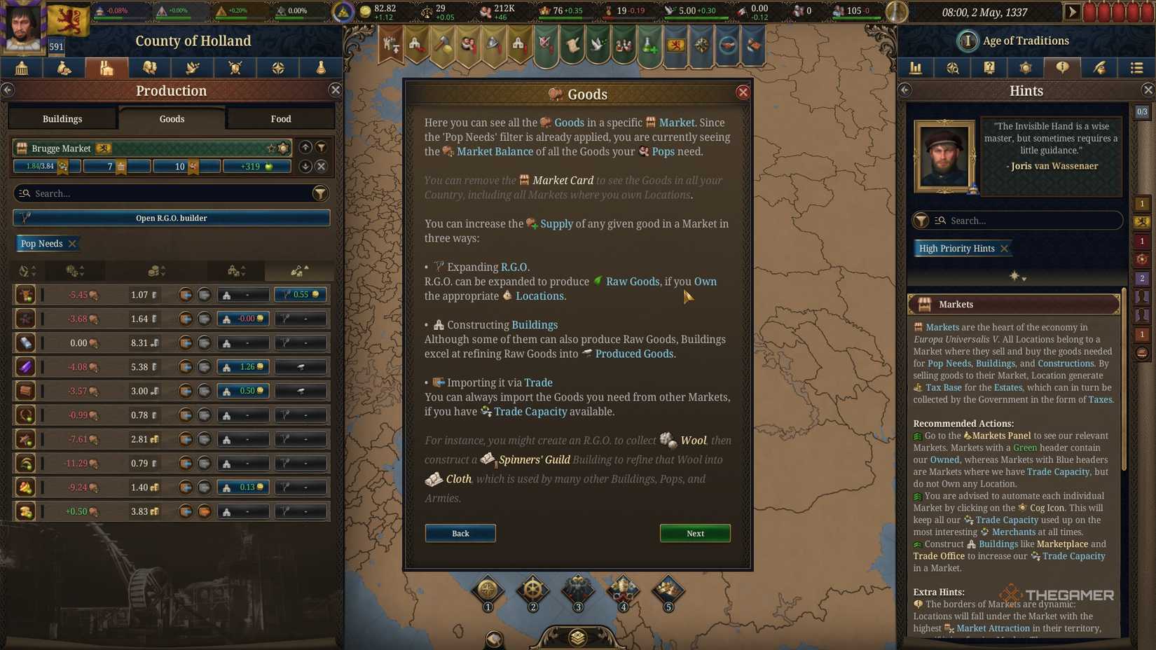 An overview of goods at the Brugge Market from Holland in Europa Universalis 5.