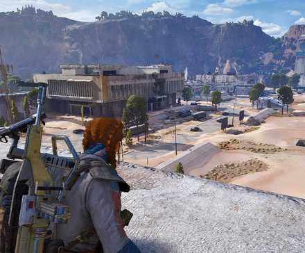 A raider on a roof overlooking the spaceport.
