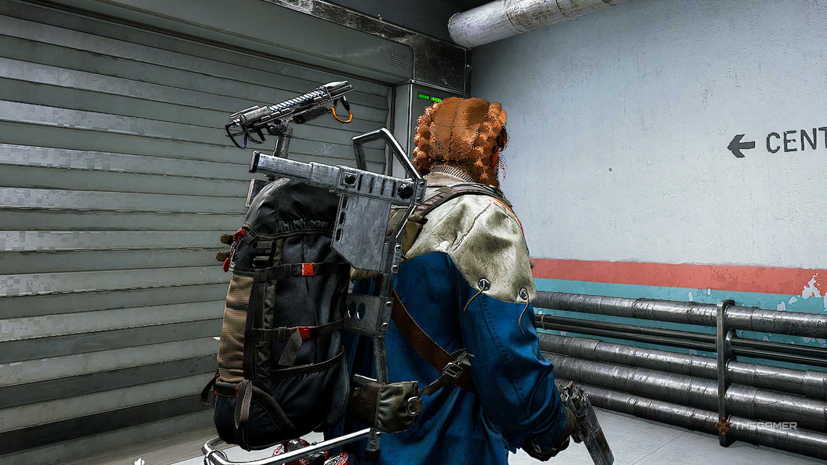 Arc Raiders A raider outside the loading bay door.