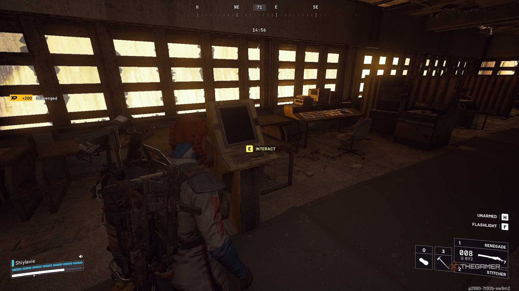 ARC Raiders Inside the north moat tower at the spaceport, interacting with the computer.