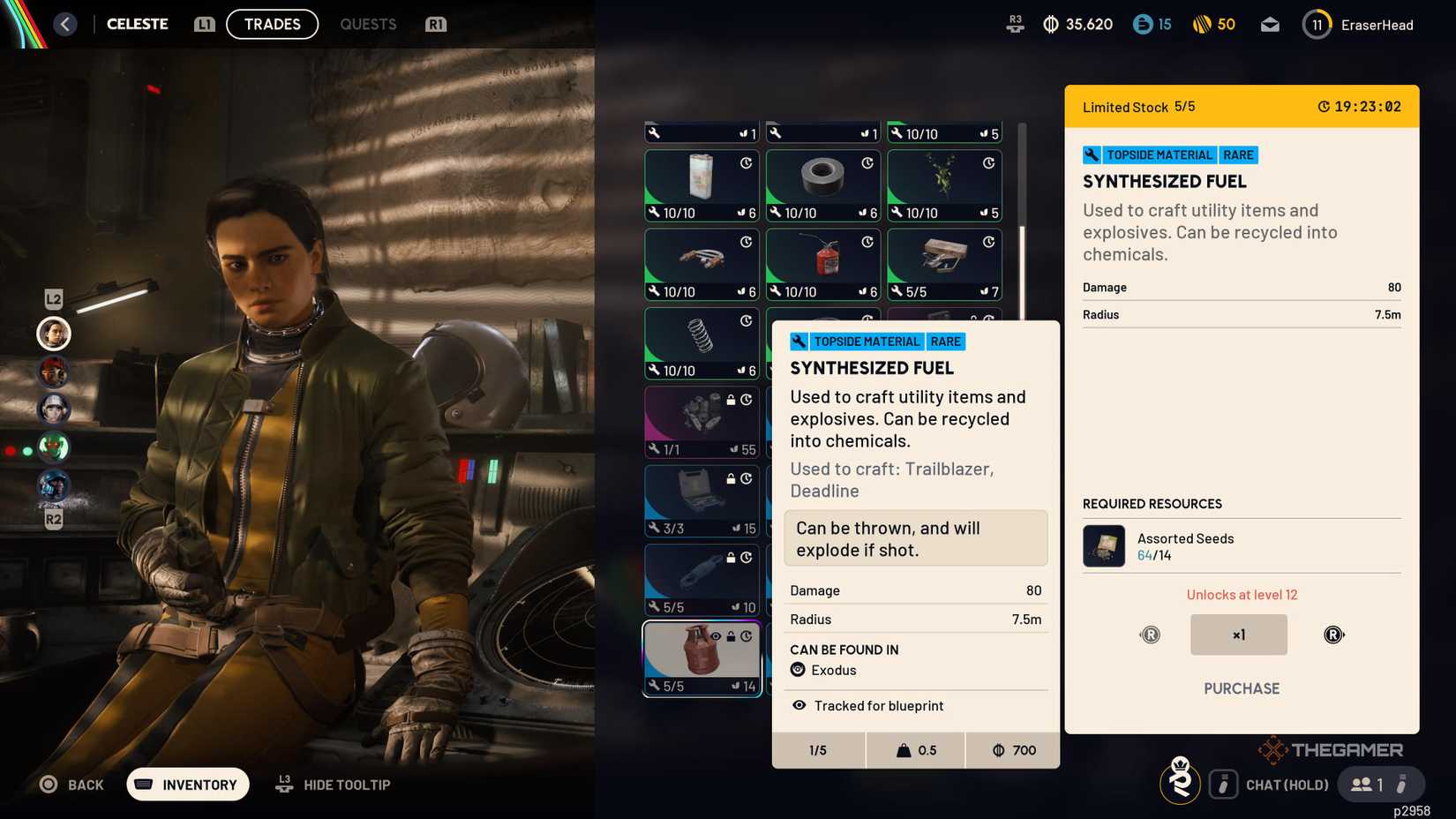 Celeste shop focusing on synthetic fuels for Arc Raiders.