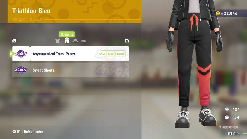 Asymmetrical Track Pants at Triathlon Bleu in Pokemon Legends: Z-A.