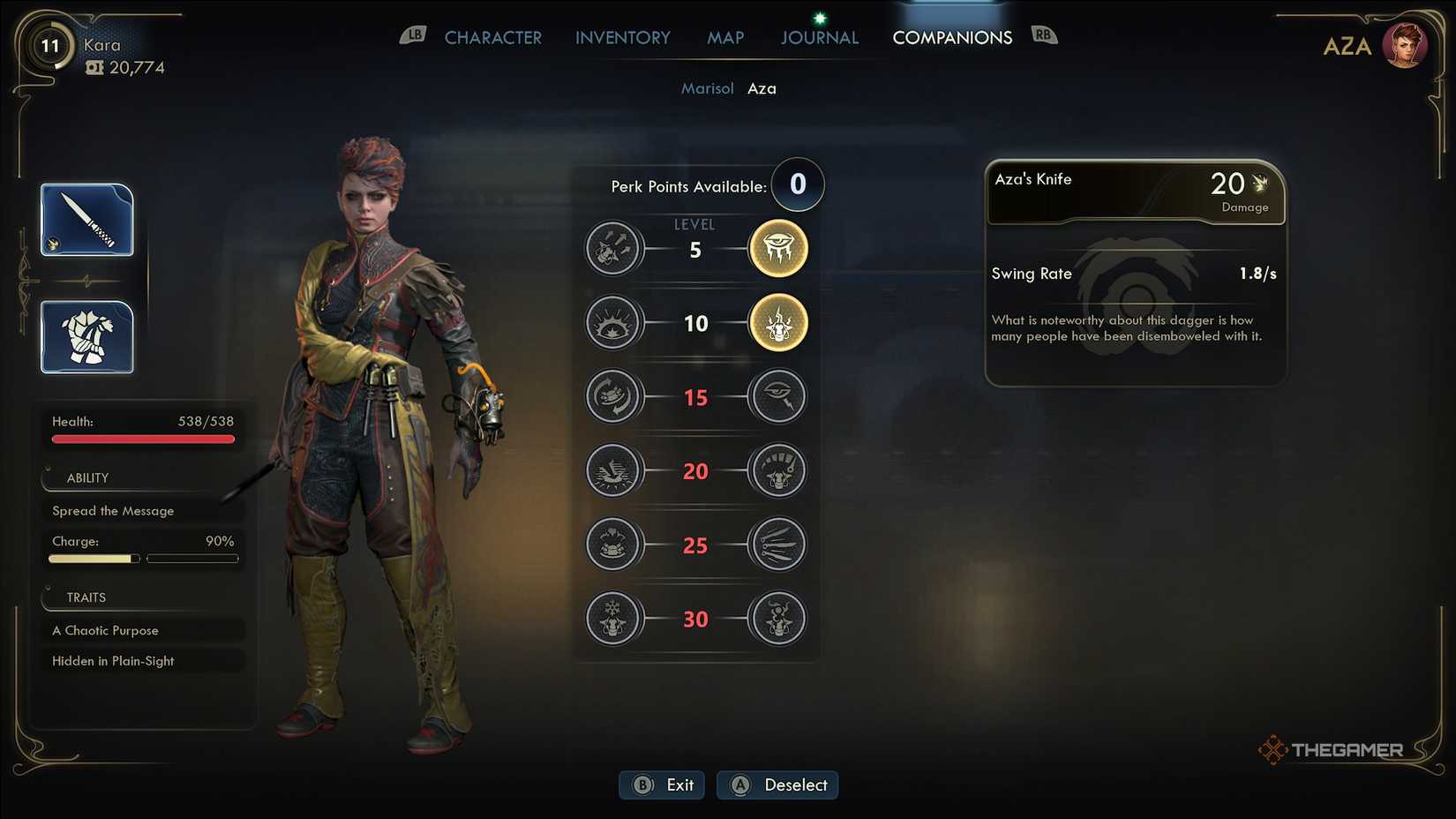 صفحه همراه Aza در The Outer Worlds 2.