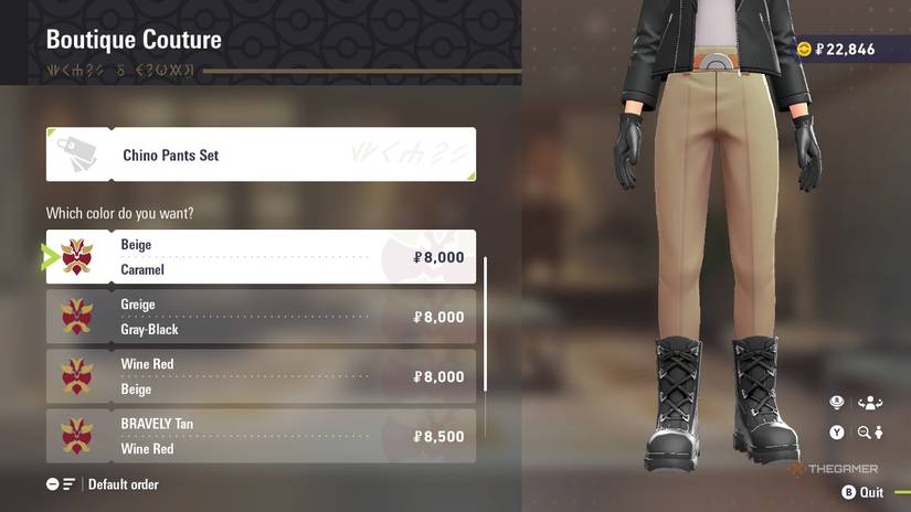 Chino Pants Set at Boutique Couture in Pokemon Legends: Z-A.