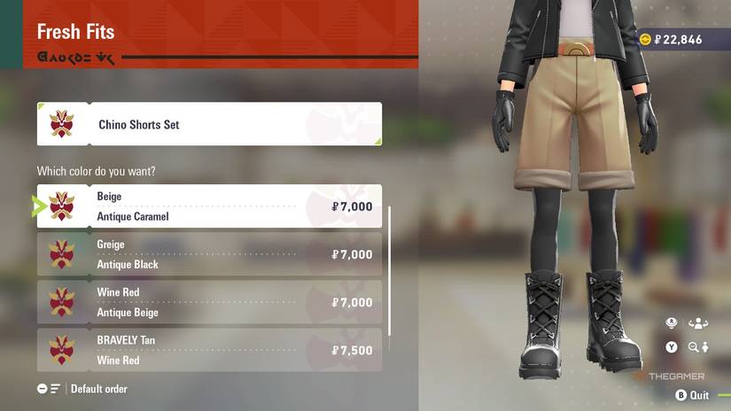 Chino Shorts Set at Fresh Fits in Pokemon Legends: Z-A.