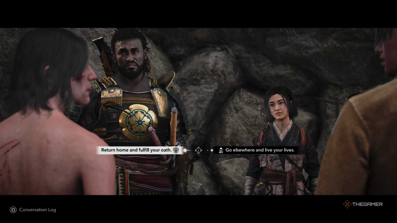 Correctly telling Gautwin to go home in the ending of the Attack on Titan story quest in AC Shadows.