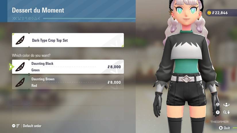 Dark-Type Crop Top Set at Dessert du Moment in Pokemon Legends: Z-A.
