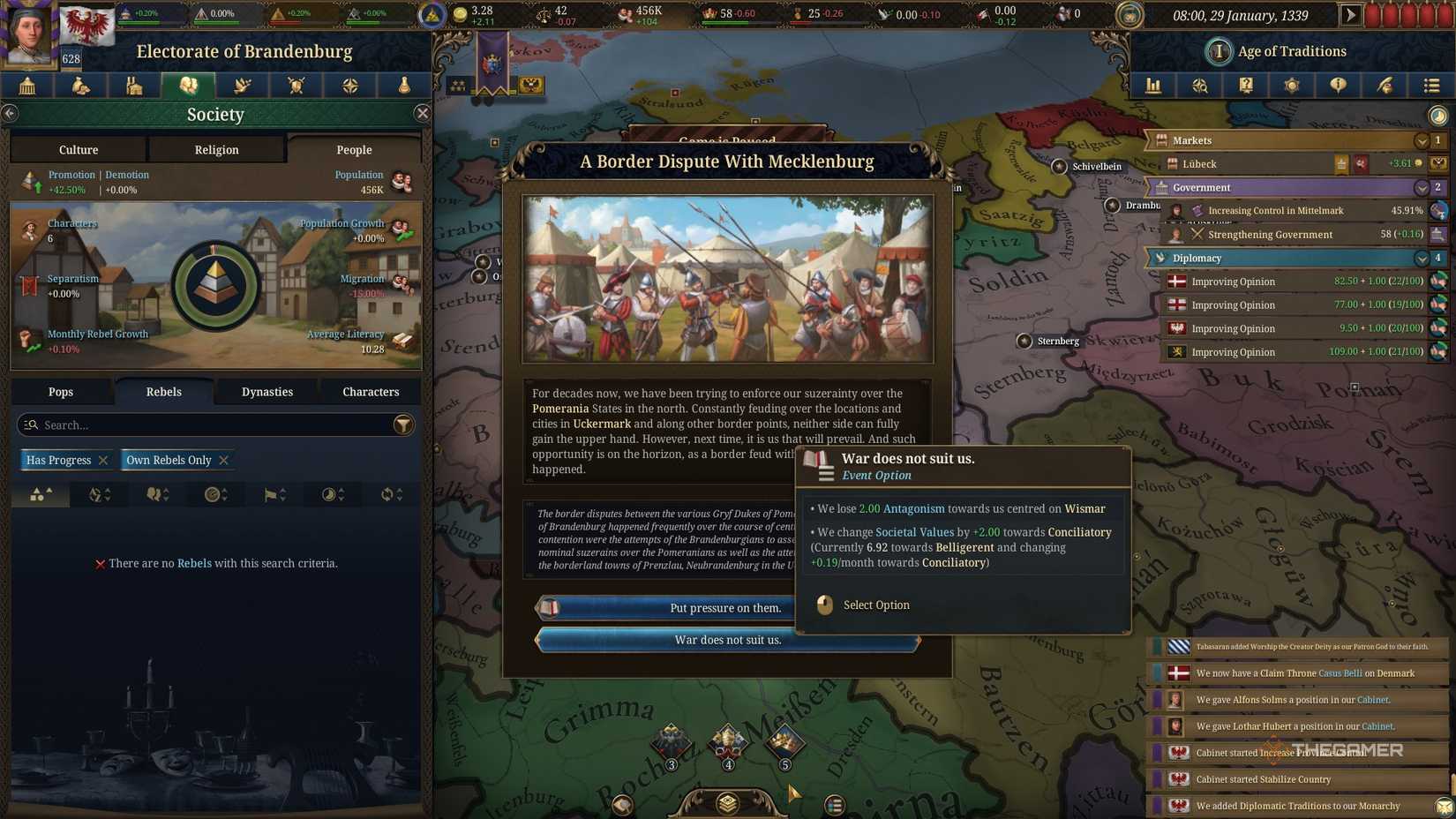 Refusal of war dispute to reduce antagonism in Europa Universalis 5.