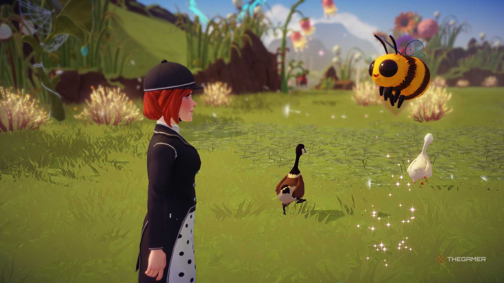 Disney Dreamlight Valley The avatar smiling at a bee.