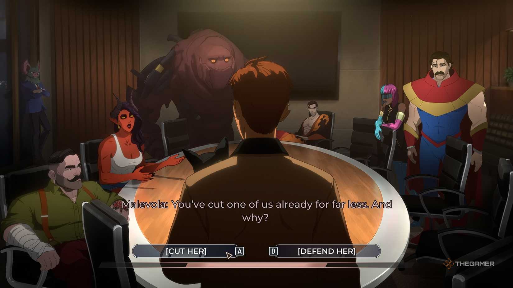 Dispatch Malevola from the team in the boardroom asking him to cut Invisigal.