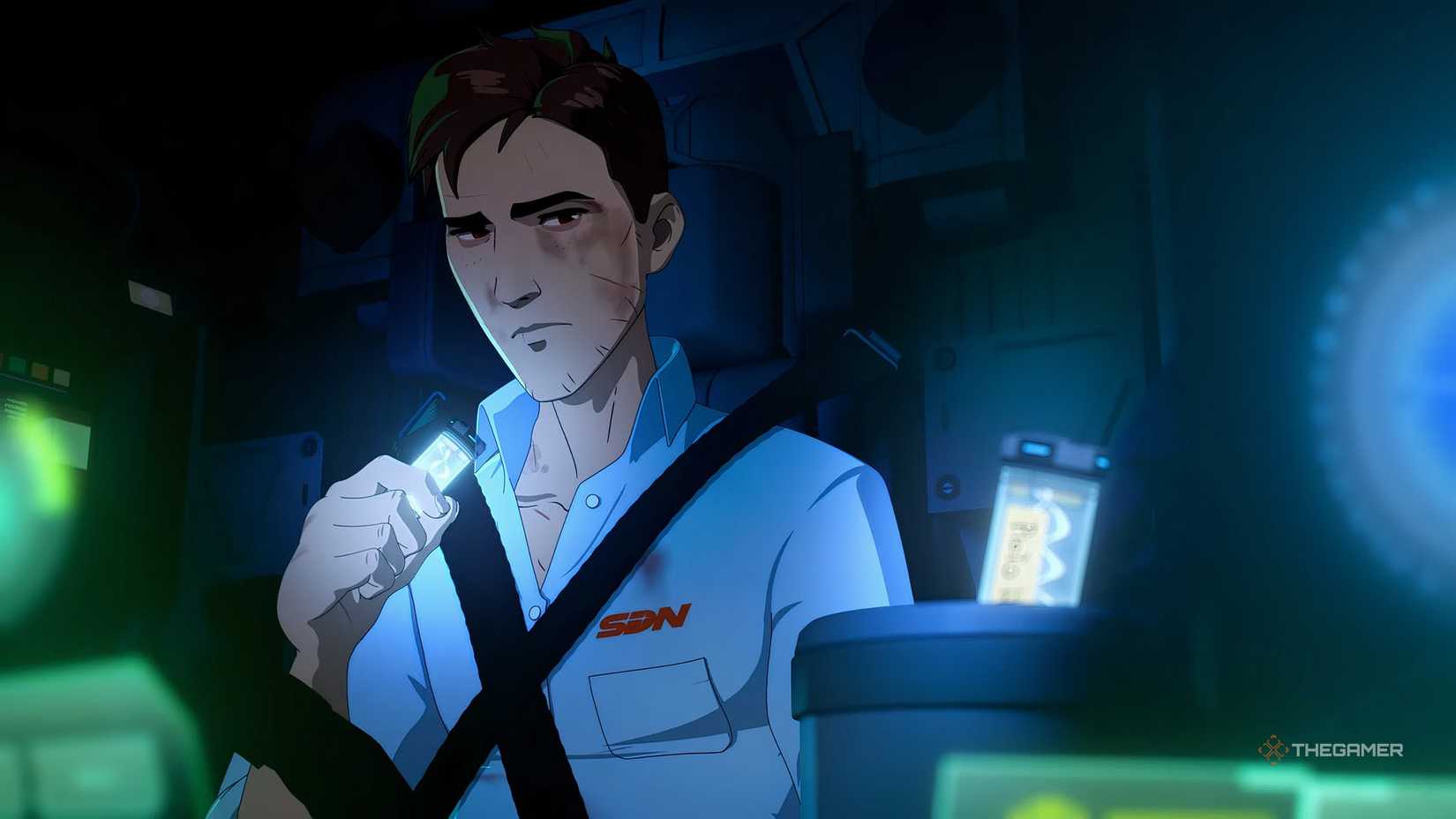 Dispatch Robert inside the mech suit holding the astral pulse and the prototype.