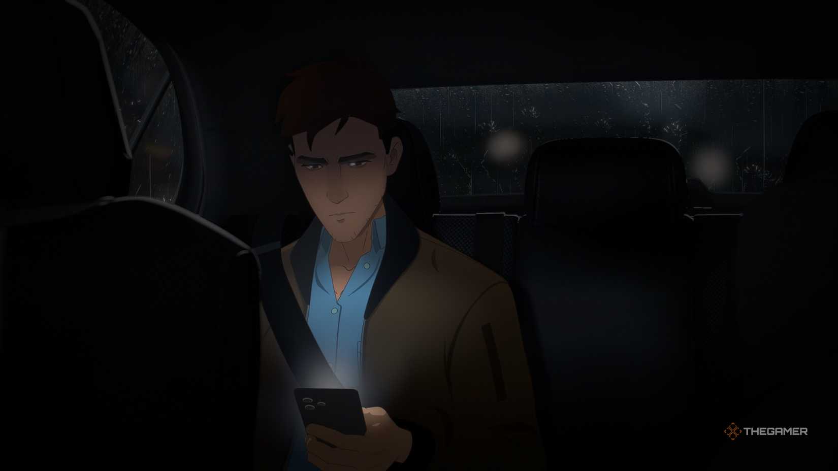 Send Robert texting in the back seat of the car.