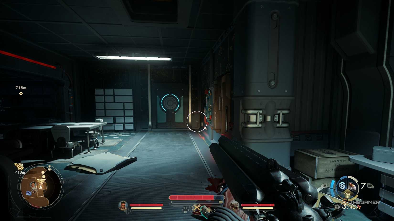 The door to exit the Automech Repair Center in The Outer Worlds 2.