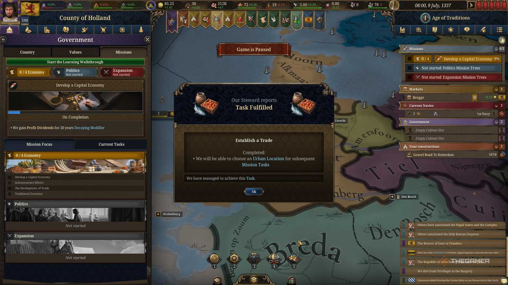 Establishing trade as Holland in Europa Universalis 5.