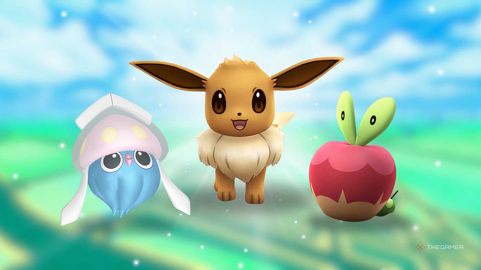 Eevee, Inkay, and Applin from Pokemon Go.