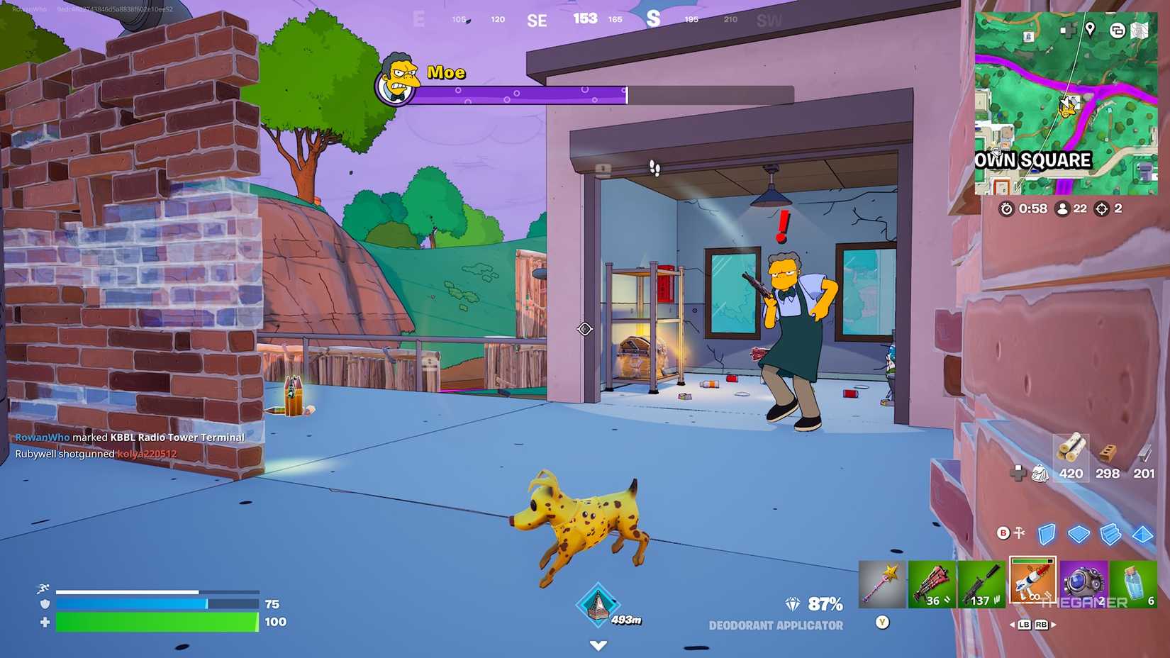 Fortnite Moe attacking from a water tower.