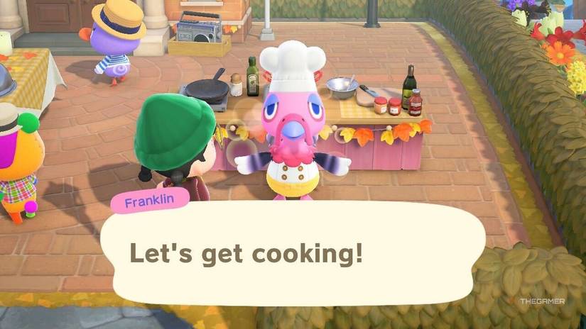 Franklin is eager to cook for Turkey Day in Animal Crossing New Horizons.