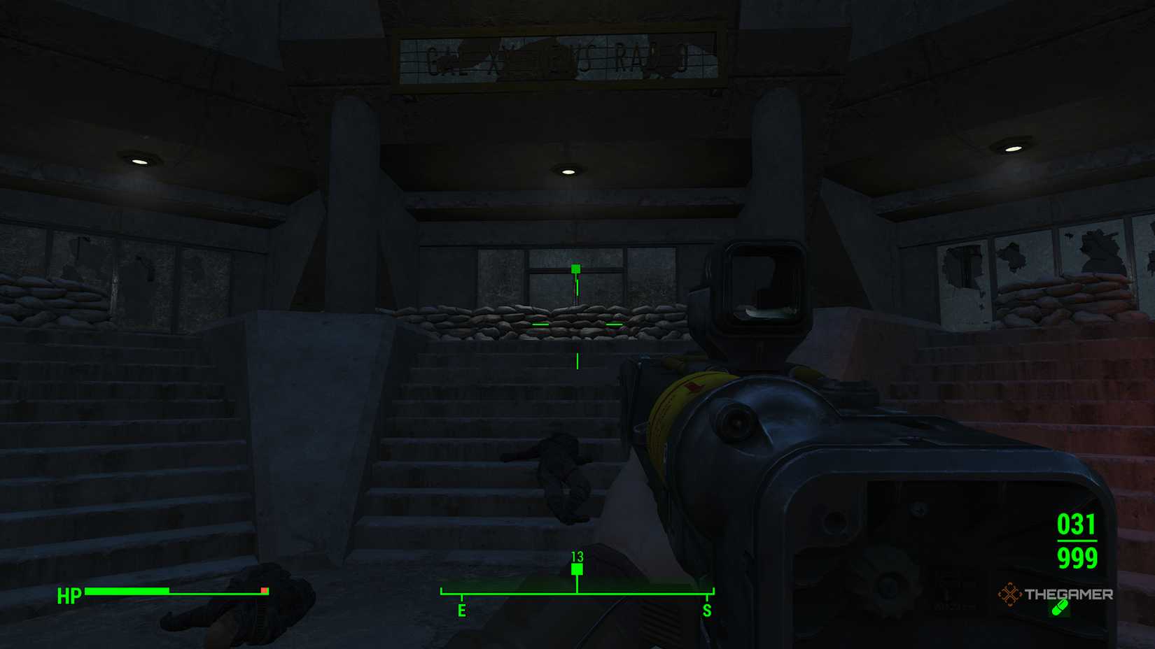 Entering the Galaxy News Station in Fallout 4.