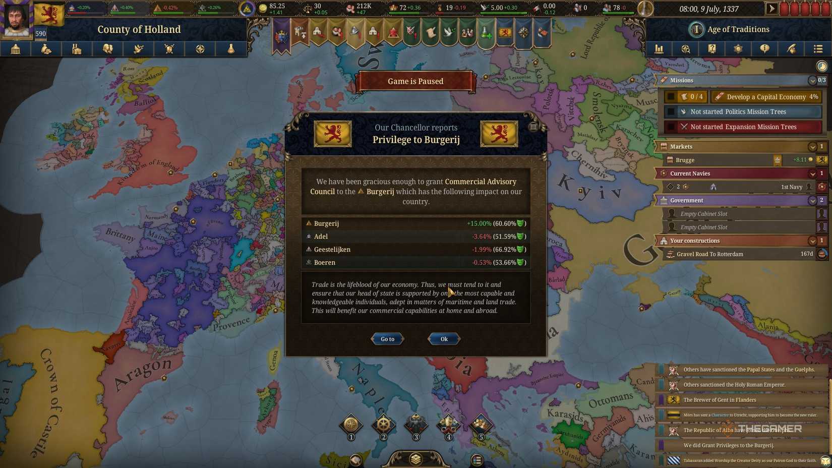 Giving the Burgerij more privilege as Holland in Europa Universalis 5 for a strong economy.