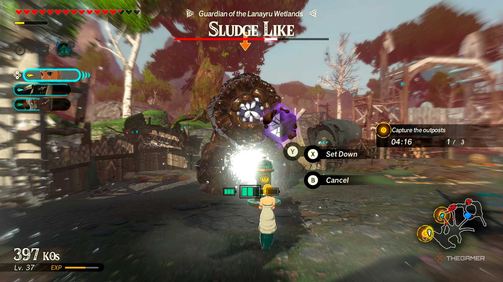 Zelda از طریق دستگاه Hydrant Zonai در Hyrule Warriors: Age of Prisonment، مقدار زیادی آسیب نقطه ضعیف را روی لجن مانند لجن ایجاد می کند.