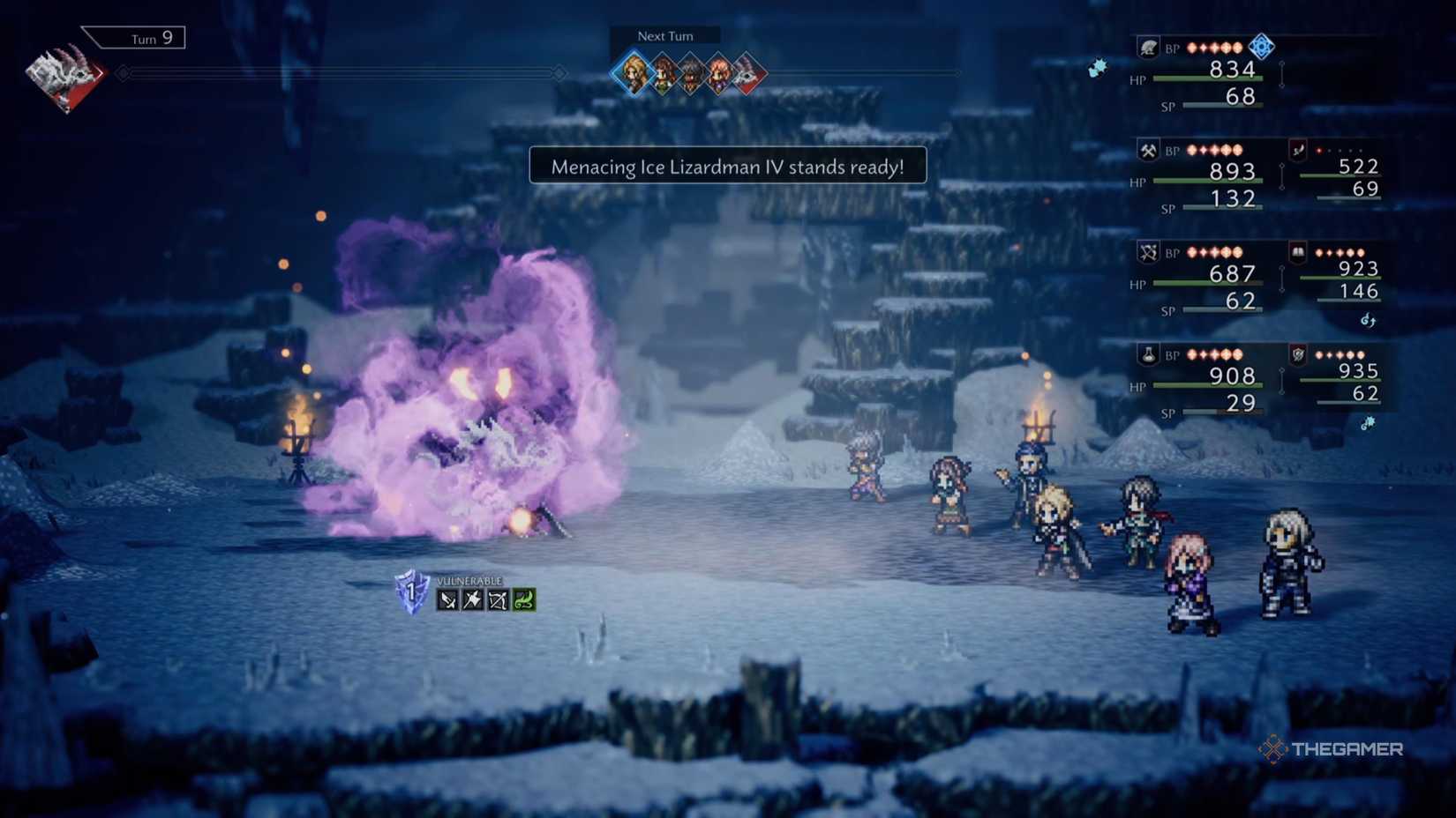 The Menacing Ice Lizardman IV Elite Enemy در حال آماده سازی یک حمله بزرگ علیه مهمانی در Octopath Traveler 0.
