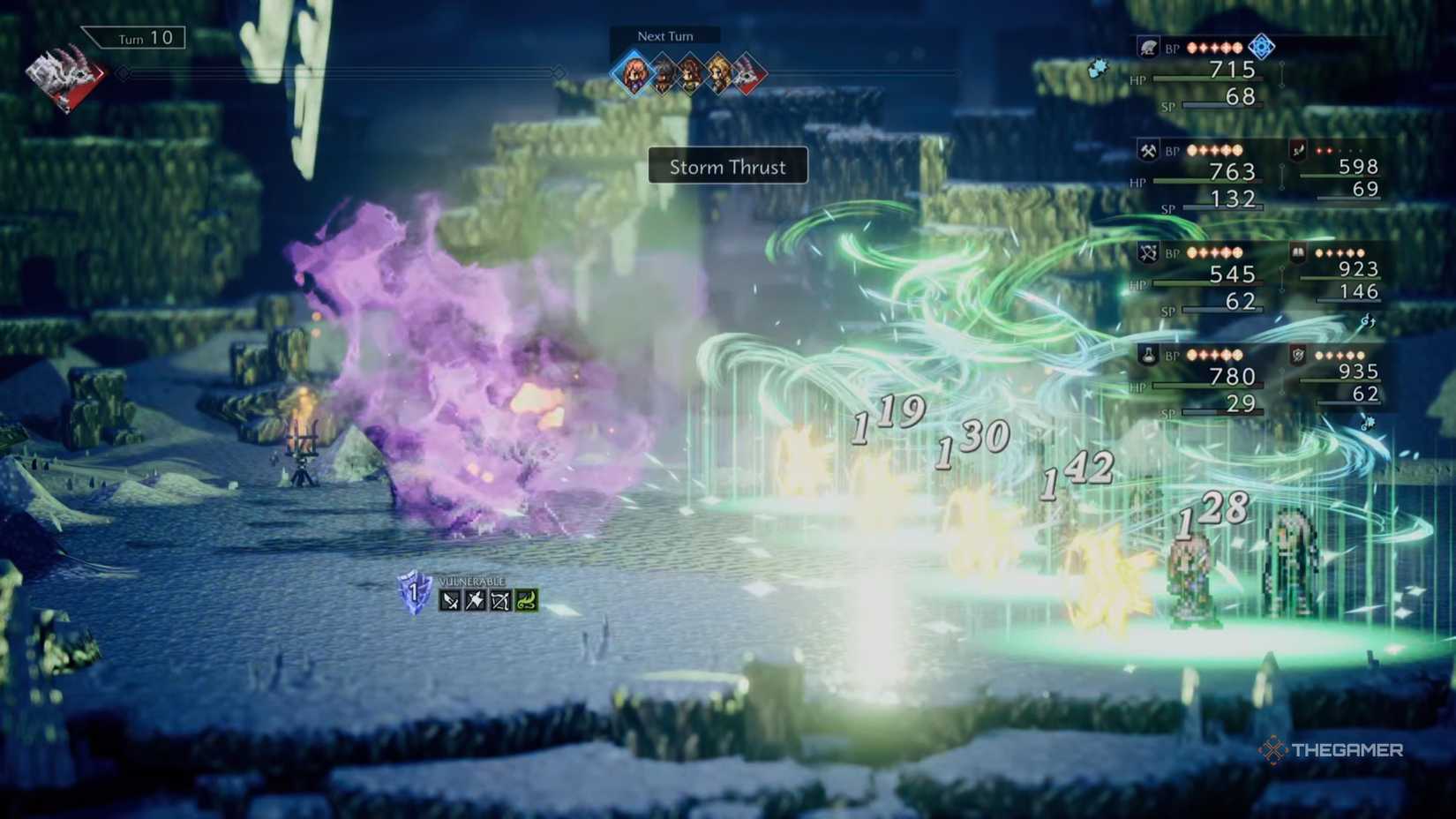 The Menacing Ice Lizardman IV Elite Enemy، Storm Thrust را در مقابل مهمانی در Octopath Traveler 0 بازی کرد.