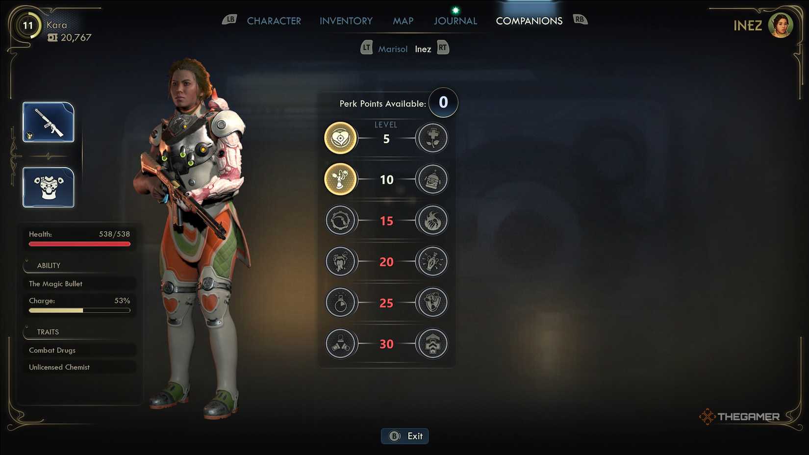 صفحه نمایه همراه Inez در The Outer Worlds 2.