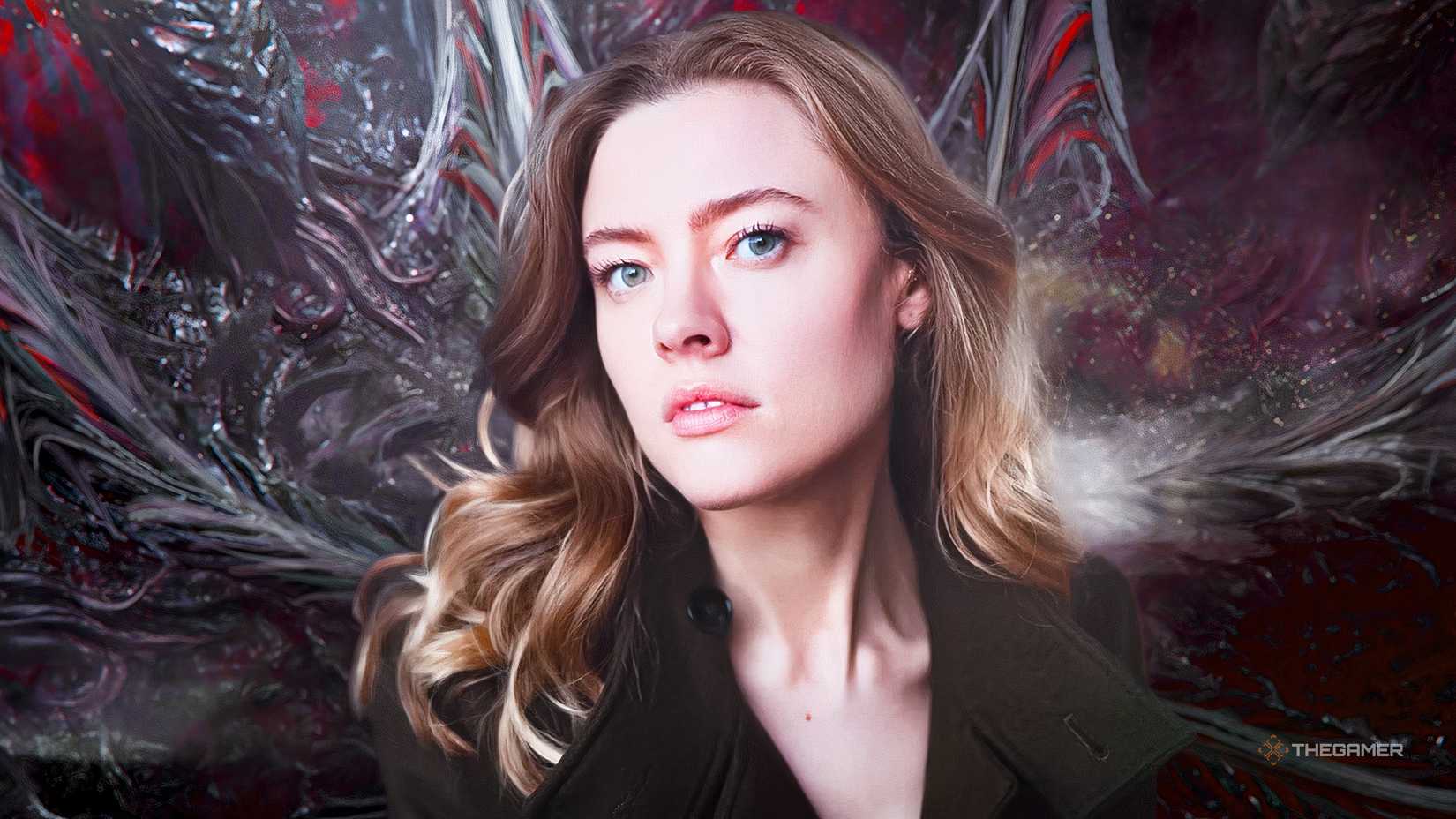 Jennifer English on crimson background.