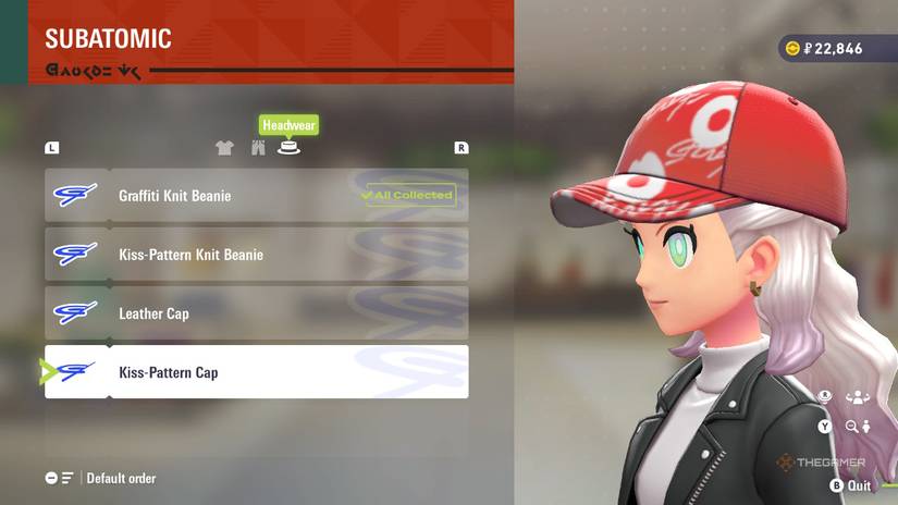 Kiss Pattern Cap at SUBATOMIC in Pokemon Legends: Z-A.