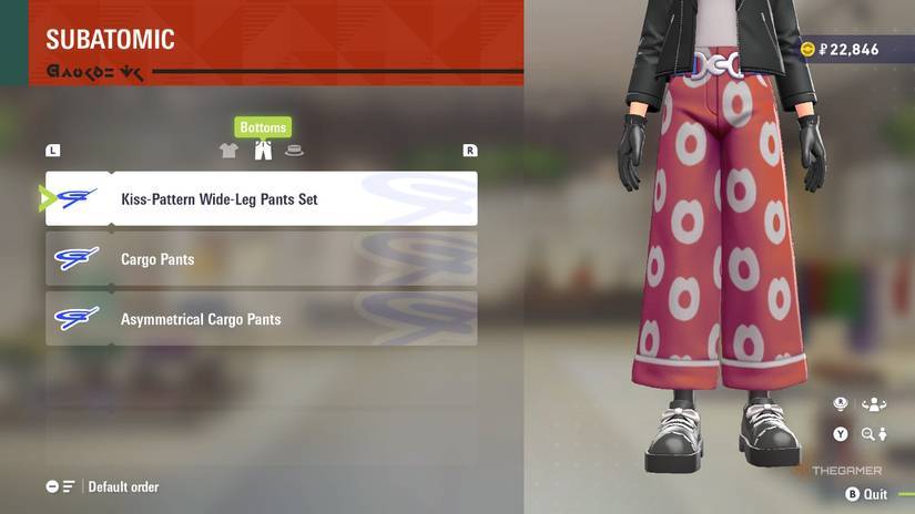 Kiss-Pattern Wide-Leg Pants Set at SUBATOMIC in Pokemon Legends: Z-A.
