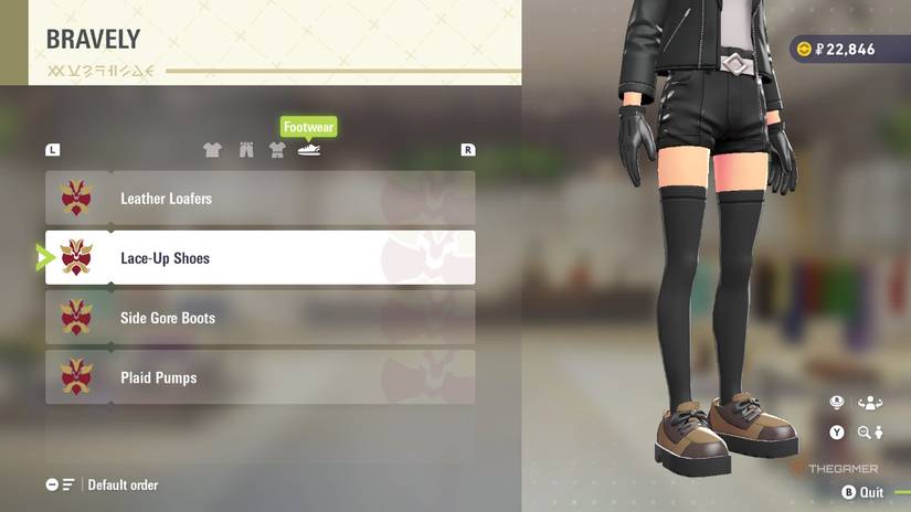 Lace-Up Shoes at BRAVELY in Pokemon Legends: Z-A.