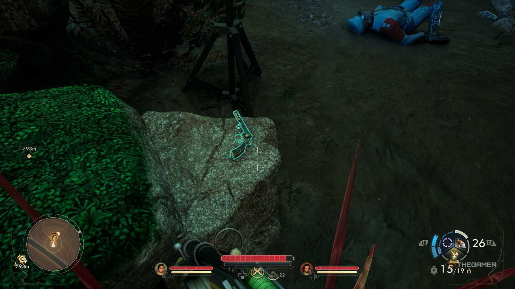 Looking down on the revolver in The Outer Worlds 2.