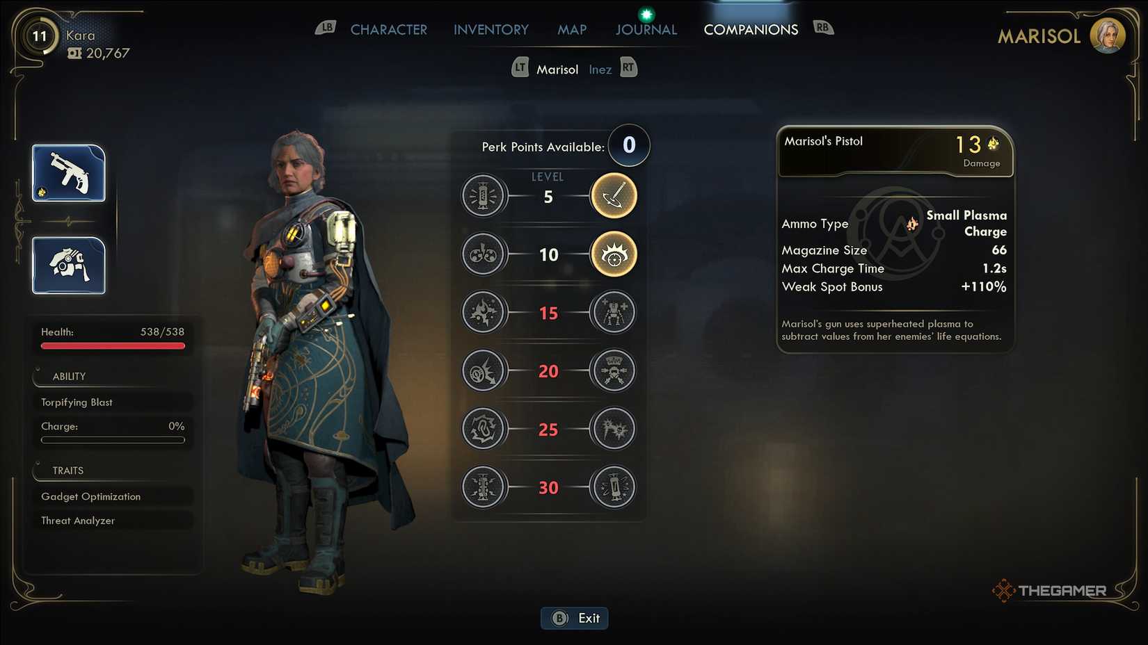 صفحه نمایه Marisol در The Outer Worlds 2.