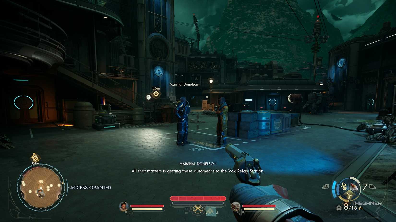 Marshal Donelson talking to someone in The Outer Worlds 2.