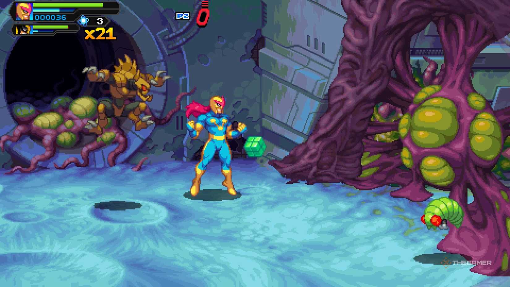 The hidden Cosmic Cube in Marvel Cosmic Invasion's Blue Moon level.