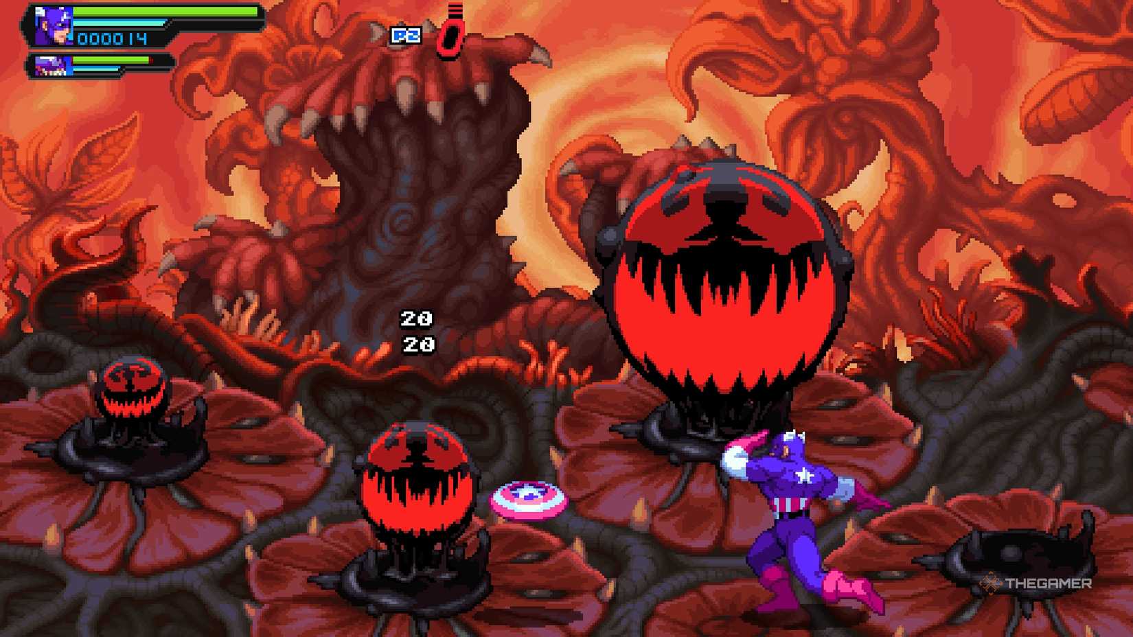 Captain America fighting Corruption Waves in Marvel Cosmic Invasion.