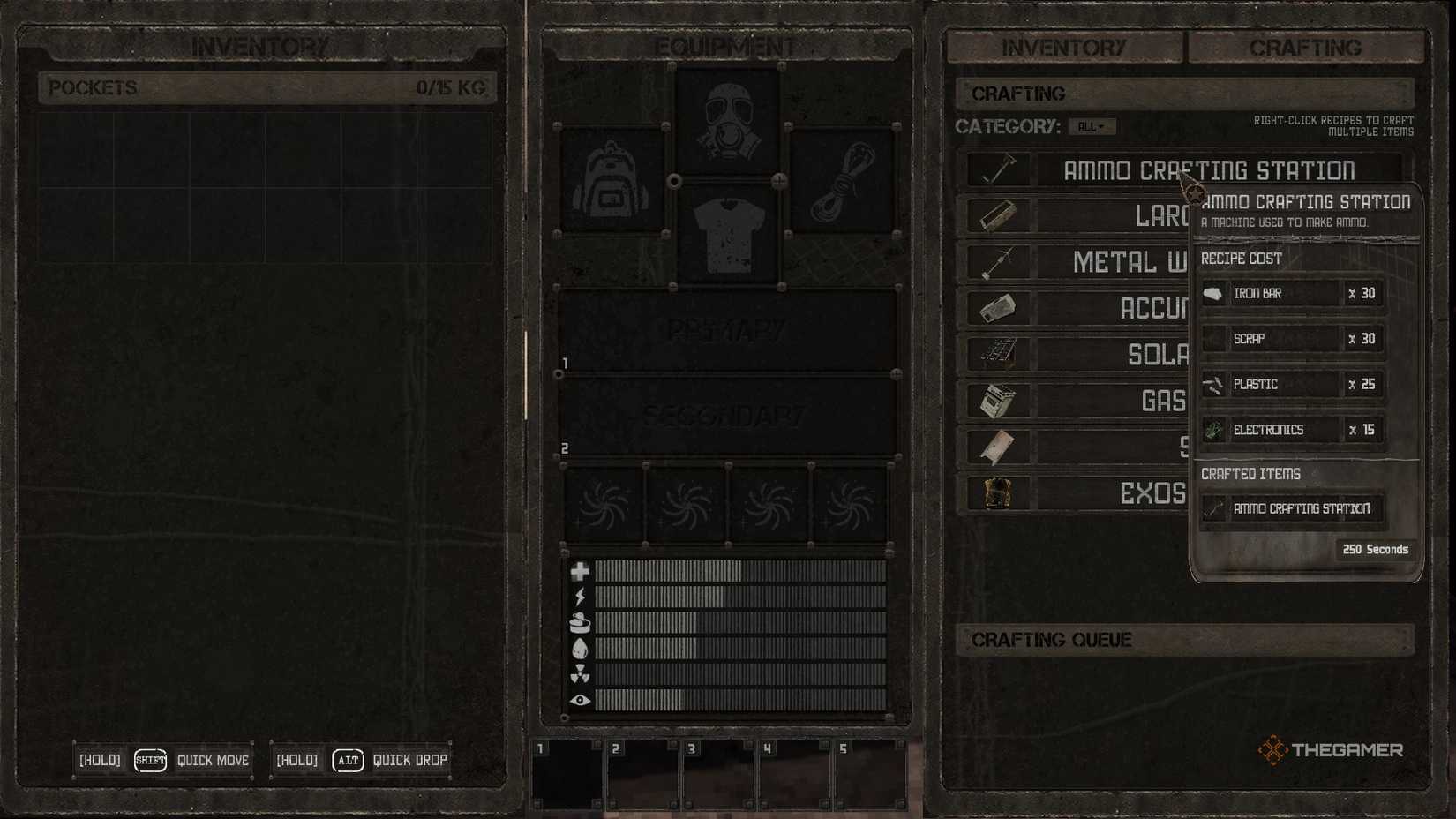 The crafting window of the Advanced Crafting Bench in Misery.