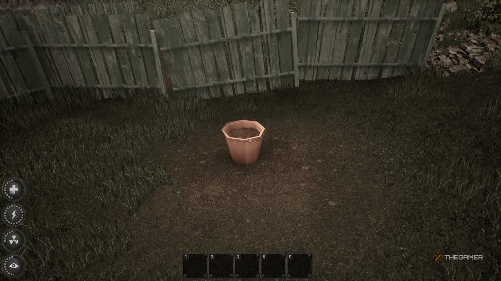 The player looking at an empty pot in Misery.