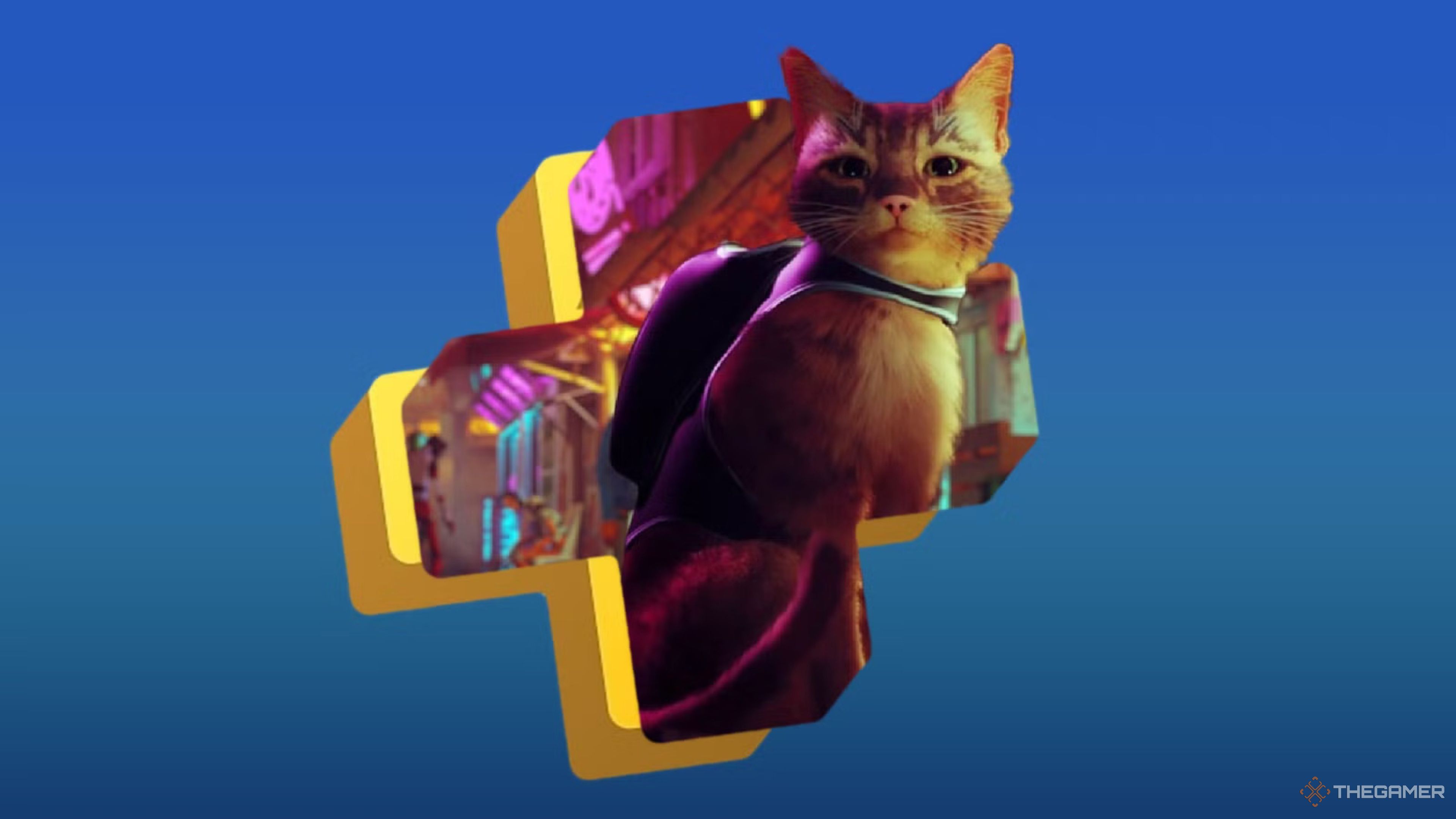 the cat from stray inside the ps plus logo.
