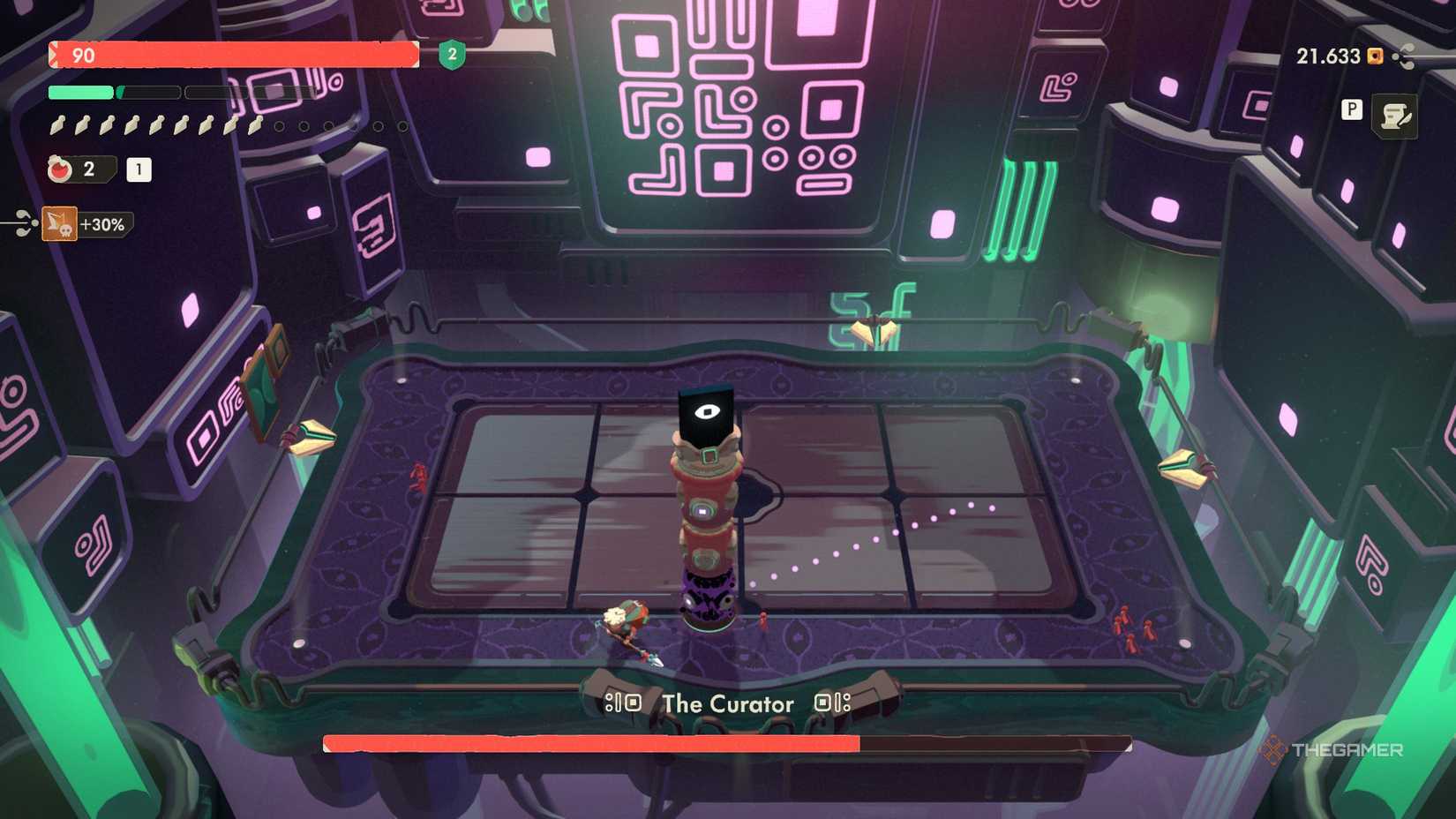 The player looks at the cracked totem from The Curator in Moonlighter 2.