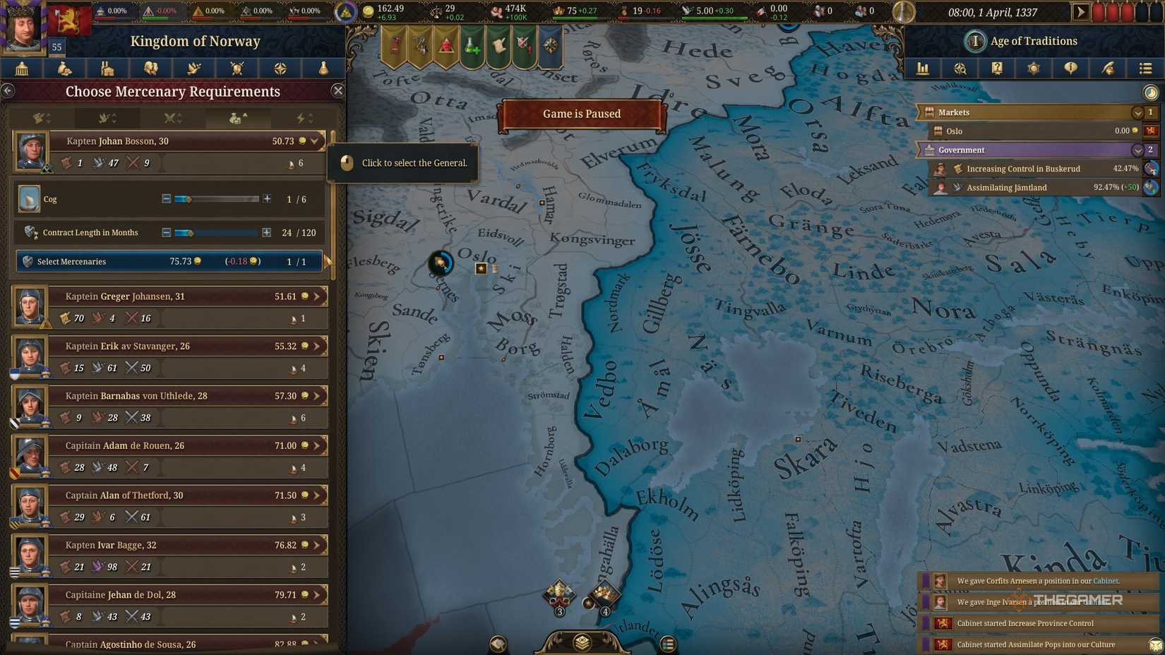 Norway hires mercenaries in Europa Universalis 5.